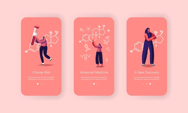 Salute della donna, modello di schermata della pagina dell'app per il controllo della medicina ginecologica