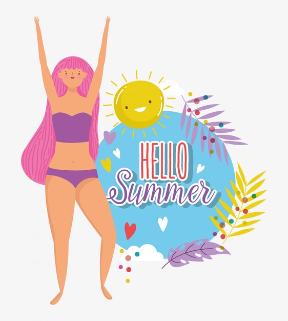 Vector woman hello summer holiday