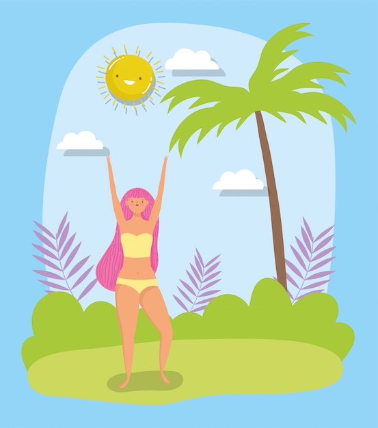 Vector woman hello summer holiday