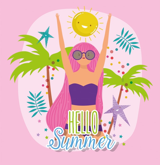 Vector woman hello summer holiday