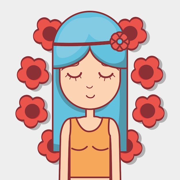 Vector woman hippie relaxing with flowers