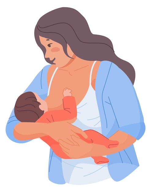 Woman hold baby and breastfeeding Healthy newborn nutrition