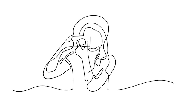 Vector woman hold a camera oneline continuous single line art editable line