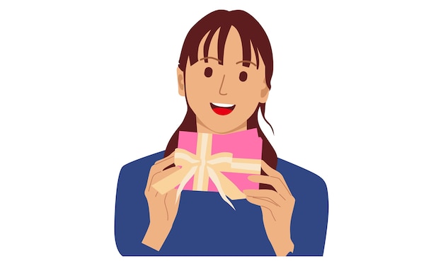 Vector woman hold a gift box