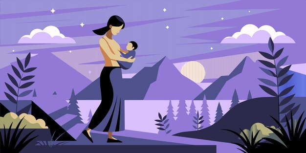 Vector a woman holding a baby in her arms