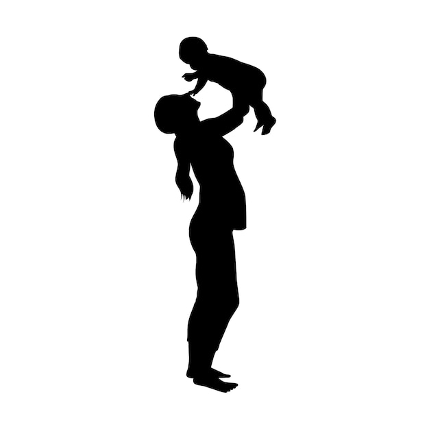 Woman holding baby in her hands mother holding her newborn child silhouette