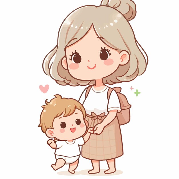 Vector a woman holding a baby and a white background