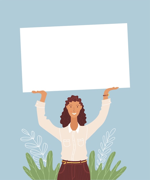 Vector woman holding blank banner