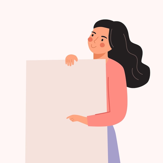 Woman holding blank board cute drawing