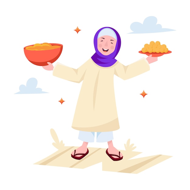 A woman holding a bowl of food and a bowl of food.