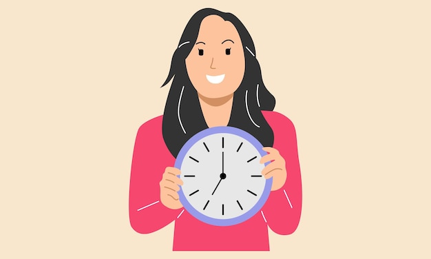 Woman holding clock time management deadline concept