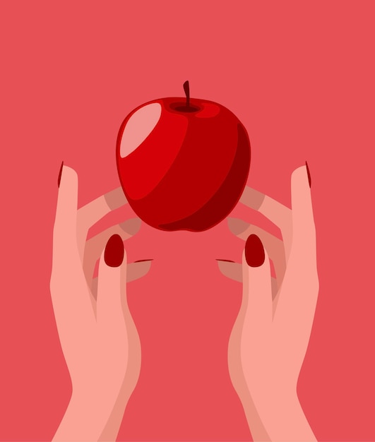 Woman holding delicious organic red apple healthy food and diet concept isolated on white background