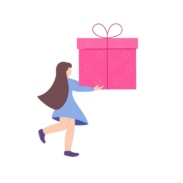 Woman holding a gift concept of a holiday gift love care support donations vector illustration