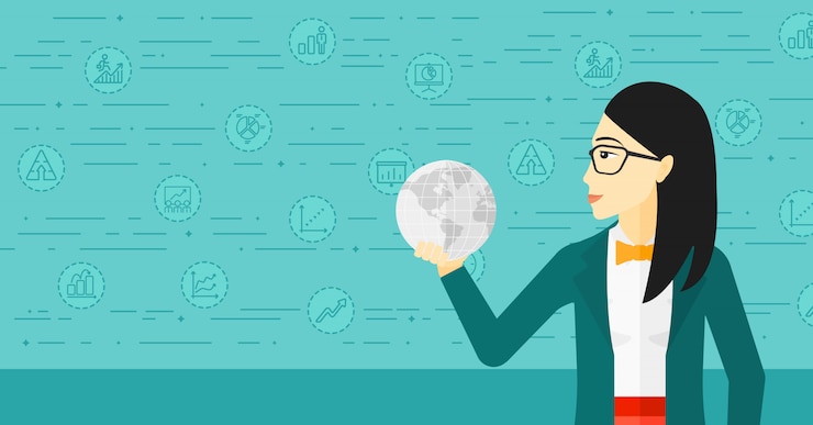 Vector woman holding globe.