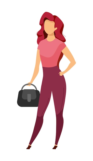 Vector woman holding handbag semi flat color vector character