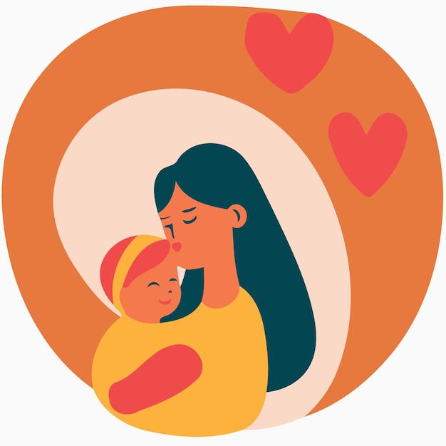 Vector woman holding her baby son