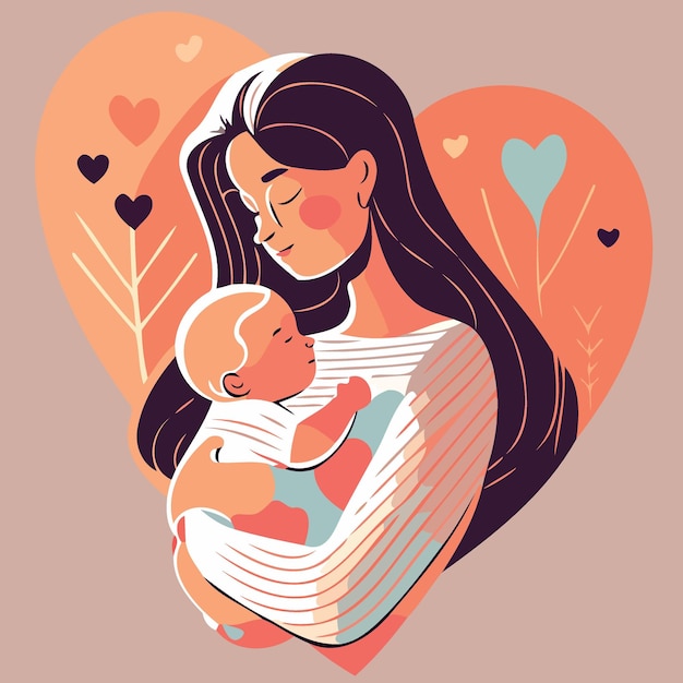 Vector woman holding her baby son