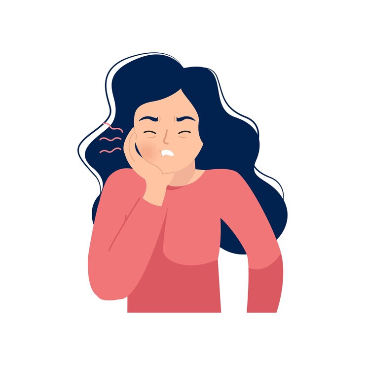 Vector woman holding her cheek because of toothache. flat   cartoon design