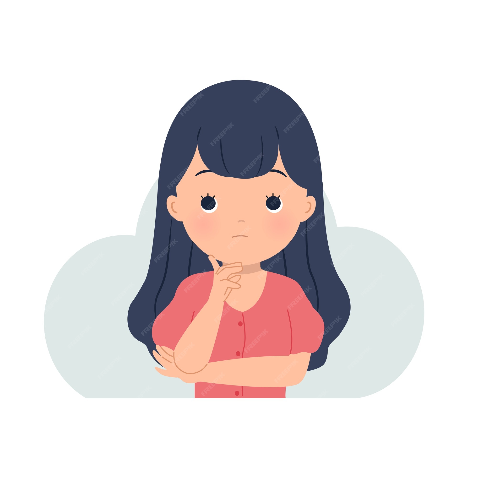 Premium Vector | A woman holding her chin while thinking for a solution. problem solving, confused, idea, contemplate. on white Premium Vector | A woman holding her chin while thinking for a solution. problem solving, confused, idea, contemplate. on white
