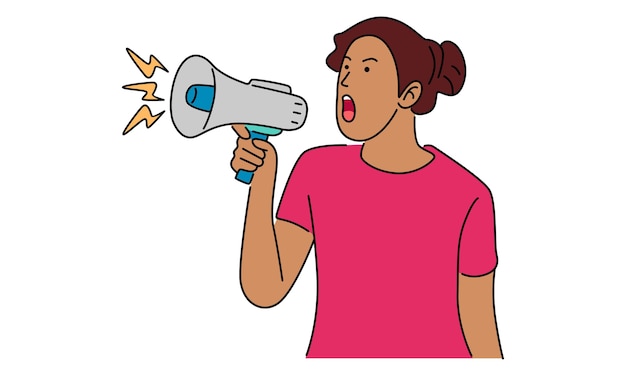 Woman holding loudspeaker calling for attention
