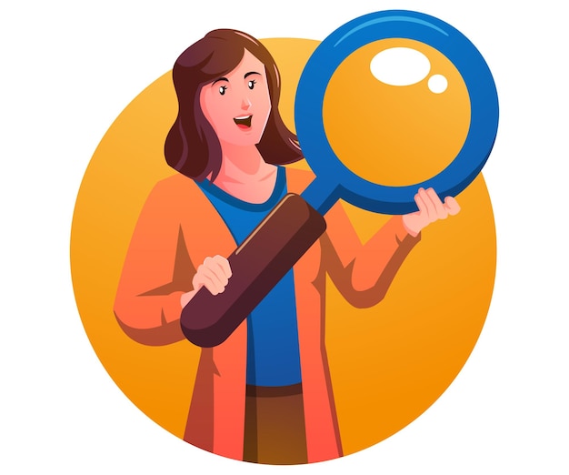 A woman holding a magnifying glass