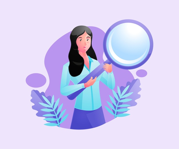 Vector a woman holding a magnifying glass