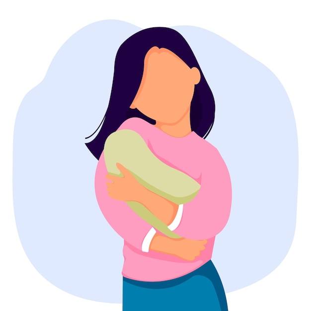 Женщина держит новорожденного ребенка на руках на фоне растений Векторная иллюстрация