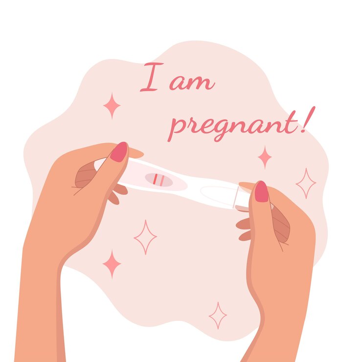Vector woman holding a positive pregnancy test