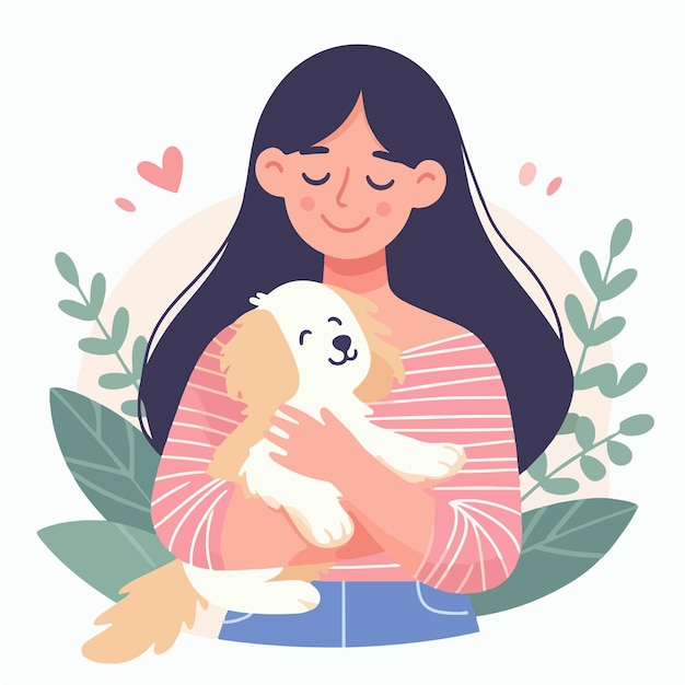 子犬と心臓を抱いた女性私はあなたを愛しています