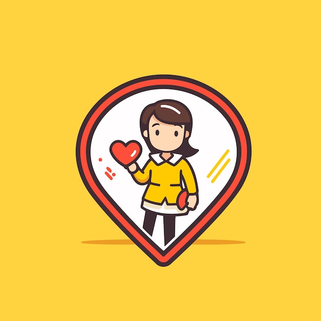 Woman holding a red heart in a map pointer Vector illustration