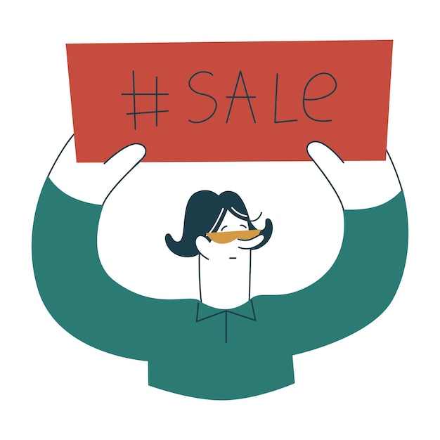 Woman holding sale banner