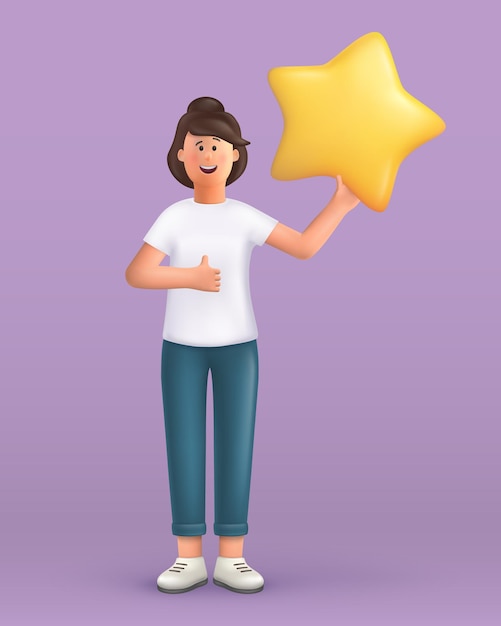 Vector woman holding star isolated on purple