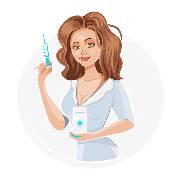 A woman holding a syringe and a syringe