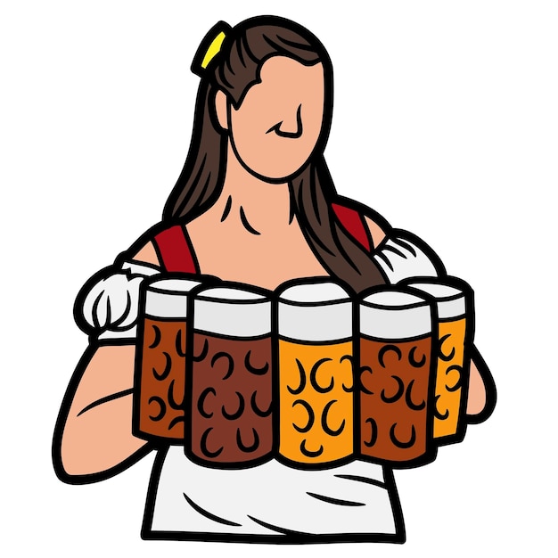 Vector a woman holding two beer mugs in her hands