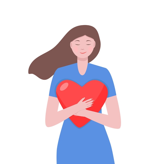 Vector woman holding valentine heart fall in love concept for valentines day