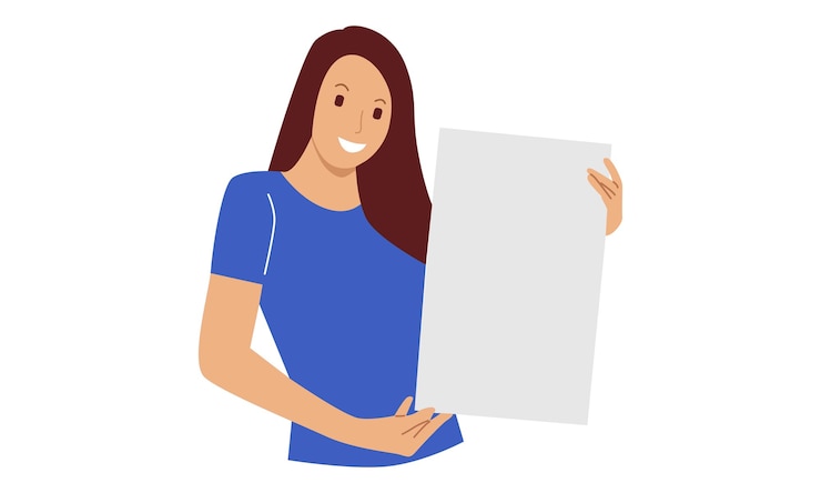 Vector woman holding a white board