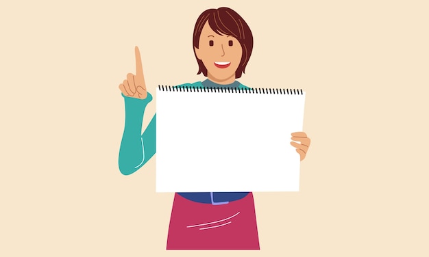 Vector woman holding a white board