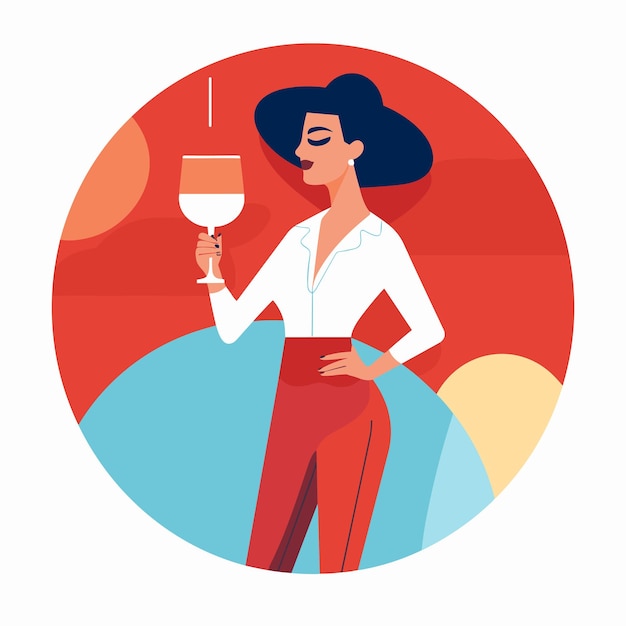 Donna che tiene un bicchiere di vino illustrazione vettoriale