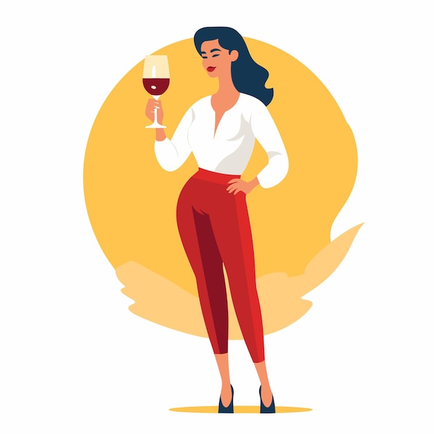 Donna che tiene un bicchiere di vino illustrazione vettoriale