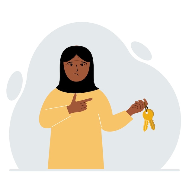 Vector a woman holds a bunch of golden keys to open a locked door knowledge or the key to success