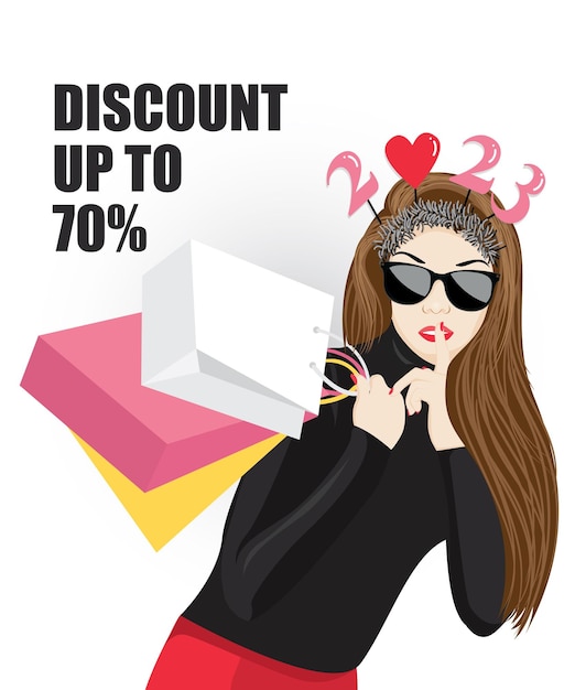 Vector woman holds finger on lips discount sale season sales