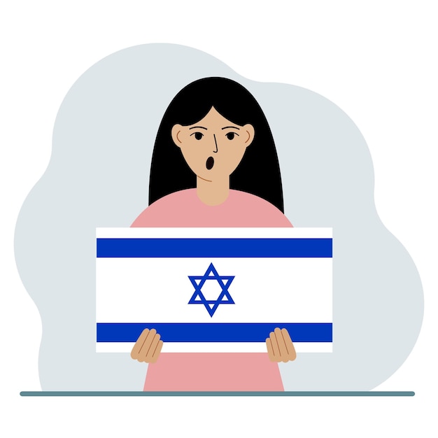 Женщина держит в руках флаг Израиля Концепция демонстрации национального праздника или патриотизма Национальность