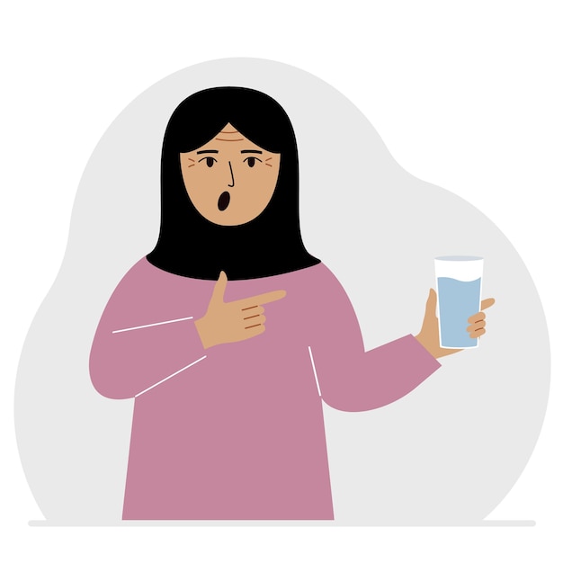 Vector a woman holds a glass of water in his hand the concept of water balance and health