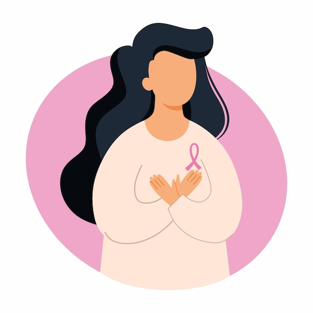 ベクトル 女性は胸に手をつないで乳がん啓発の日健康上の問題医学のトピックに関するベクトル図病の症状