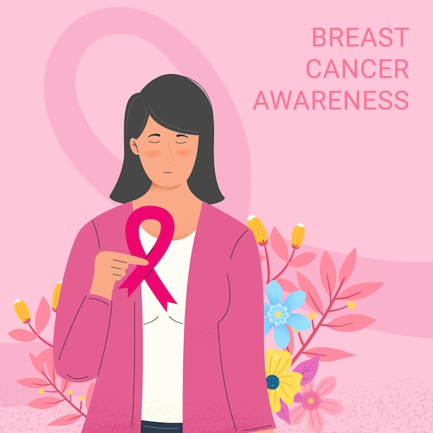 woman holds pink ribbon international breast cancer day october 7th