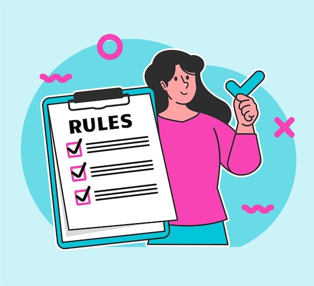 A Woman holds a rules board