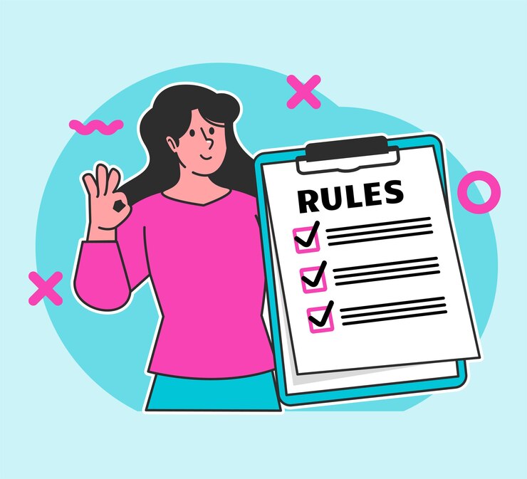 A Woman holds a rules board