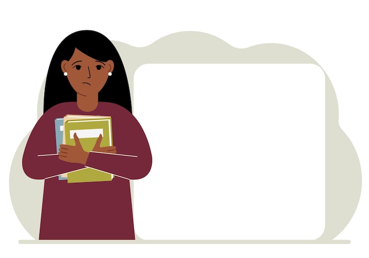 Vector a woman holds a stack of books in his hands knowledge or education for future work personal improvement reading list
