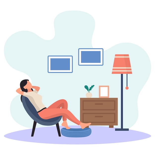 woman at home sitting on modern chair Vector Icon Design, Weekly holiday Activity Symbol, Week Rest