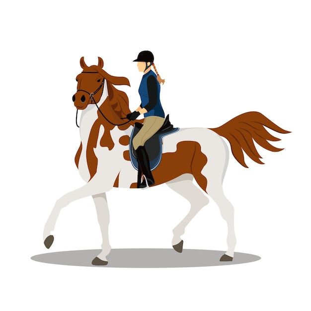 Woman on horse horse with rider jockey on horse equestrian sport isolated vector illustration